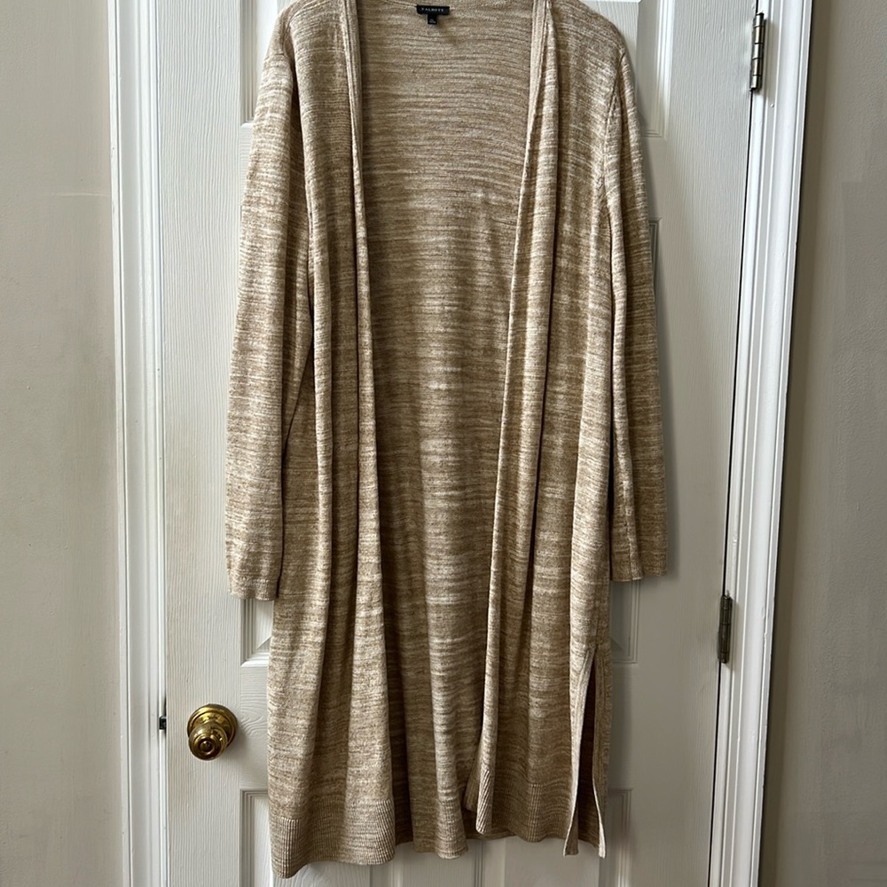 Talbots Long Open Cardigan size XL in Beige/Gold